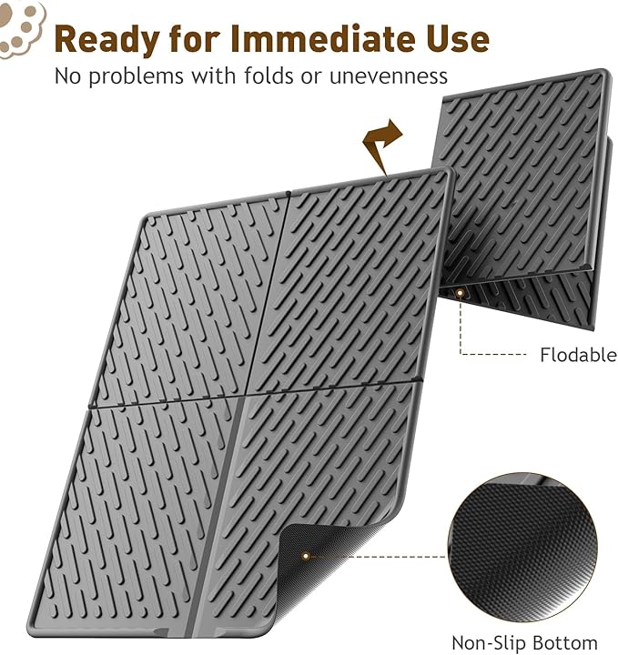 Cat Litter Mat with Grooves & Raised Edge, Urineproof/Waterproof, Litter Scattering Control, Easy to Clean (31 * 24in-Black-1 Pack)