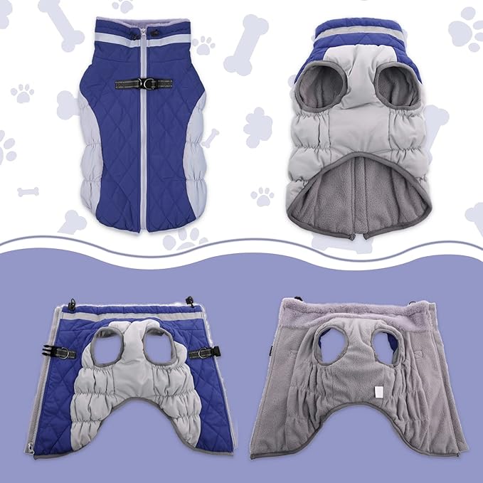 Lelepet Dog Coat Warm Dog Winter Coat Waterproof Dogs Jacket with Harness Built in Reflective Pet Fleece Vest Zip-Up Cold Weather Coats for Medium Dogs Turtleneck & Windproof Coats Dachshund Blue M