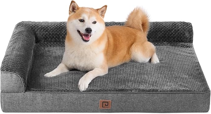 EHEYCIGA Memory Foam Dog Bed Large Sized Dogs, Waterproof Dog Bed Orthopedic with Washable Removable Cover, Non-Slip Pet Bed Couch, 36x27x6 Inches, Dark Grey