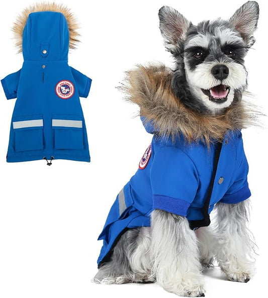 PINA Small Dog Coats - Waterproof, Warm Winter Jacket with Faux Fur Hood, Reflective, Flannel Lined, Windproof, Pocket