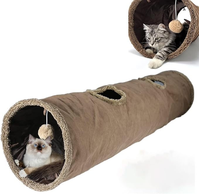 Cat Tunnel, Indoor Cat Toy, 49.2×11.4 Inch Foldable Large Tunnel, Exercise Cat Tunnel with Interactive Ball, Indoor and Outdoor Toys for Kittens, Puppies and Small Animals