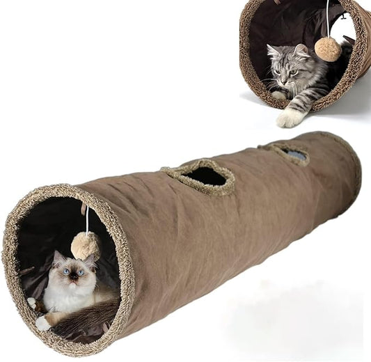 Cat Tunnel, Indoor Cat Toy, 49.2×11.4 Inch Foldable Large Tunnel, Exercise Cat Tunnel with Interactive Ball, Indoor and Outdoor Toys for Kittens, Puppies and Small Animals