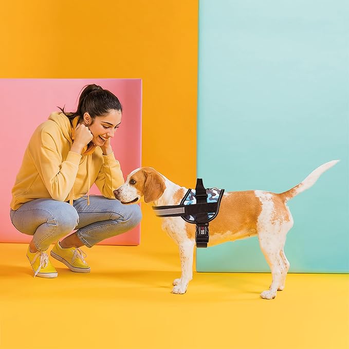 Dogline Dog Harness, Reflective No-Pull Adjustable Vest with Handle for Walking, Training, Breathable, No - Choke Harness for Small, Medium or Large Dogs Room for Patches Girth 18 to 24 in Blue Camo