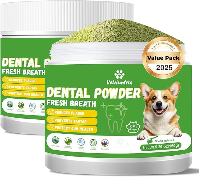 Dog Dental Care Powder - 300g Teeth Cleaning Powder for Dogs with Probiotic, Plaque & Tartar Control with Natural Enzymes, Fresh Breath for Small Medium Large Dogs