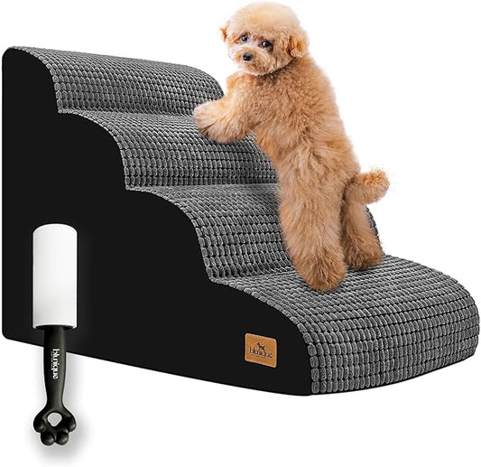 Dog Stairs for Small Dogs, 20.5" H 4 Step Curved Dog Ramp for High Bed and Couch, Foam Dog Ramp with Durable Non-Slip Waterproof Fabric Cover, Pet Stairs for Pets Joints, Grey