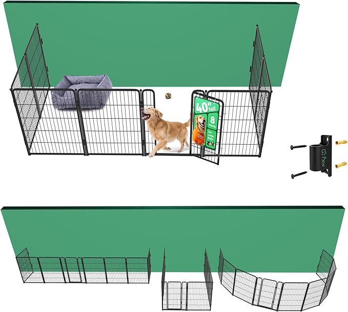 FXW Homeplus Unleashed Indoor Dog Playpen - Stress-Free and Safe Play, Heavy Duty 40 Inch 8 Panels with Fence-to-Wall Anchor (Pack of 4) for Medium and Large Dogs, Black│Patented