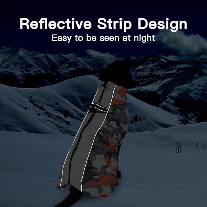 Medium Dog Coat Dog Winter Jacket Warm Dog Coat with Harness Reflective Dog Snow Jacket Water-Resistant Dog Vest Zip Up Snowsuitfor Medium Dogs Jack Russell, Mini Schnauzer Orange-Camouflage