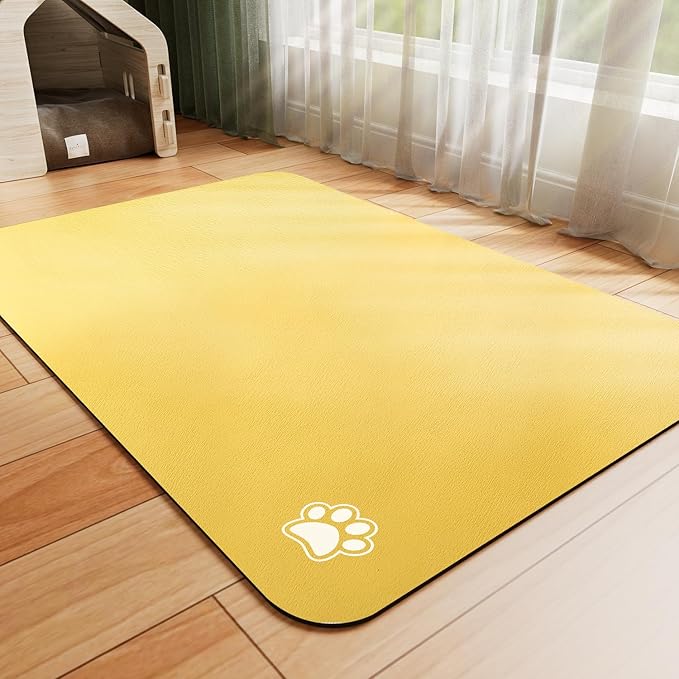 Pet Feeding Mat - Absorbent Dog Mat for Food and Water, No Stains Cat Bowl Mat, Easy to Clean Pet Placemats, Quick Dry Dog Water Dispenser Mat for Messy Drinkers | Paw Yellow 18"x34"