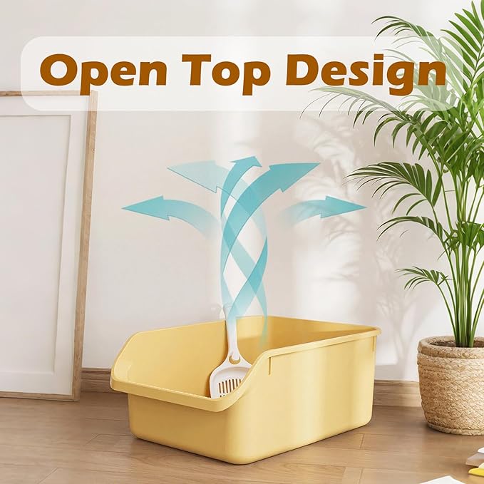 Large Cat Litter Box with High Sides,Cat Boxes for Indoor Cats,Cat Litter Pan for Kitty,Litter Box with Low Entry,Anti-Splashing,Easy to Clean (Cream White)