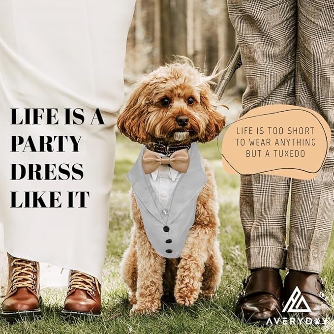 AVERYDAY Dog Tuxedo for Wedding Outfit, Dog Suit and Tie Costumes for Birthday, Halloween, Cosplay, Christmas Party, Pet Formal Wear with Bowtie, Tux for Medium Large Dogs, Bulldog, Labrador, Husky