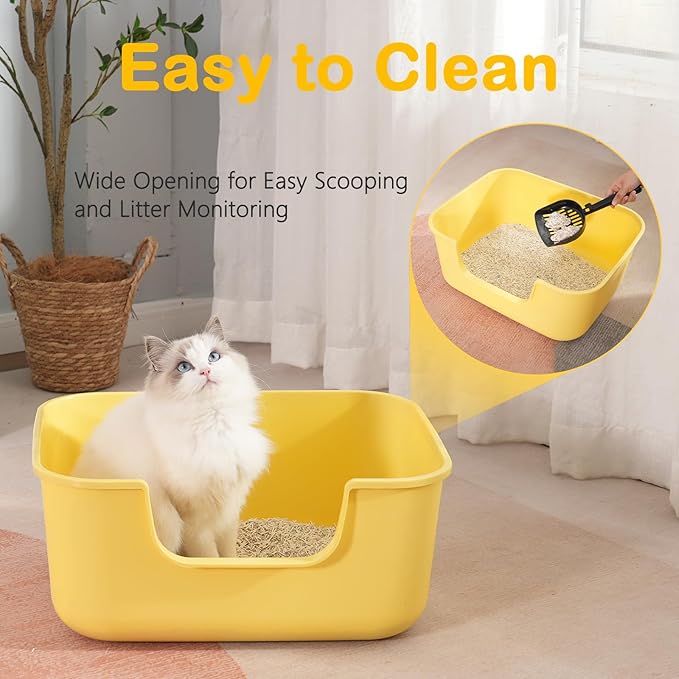 Large Cat Litter Box with High Sides,Cat Boxes for Indoor Cats,Cat Litter Pan for Kitty,Litter Box with Low Entry,Easy to Clean,Anti-Splashing (Grey)