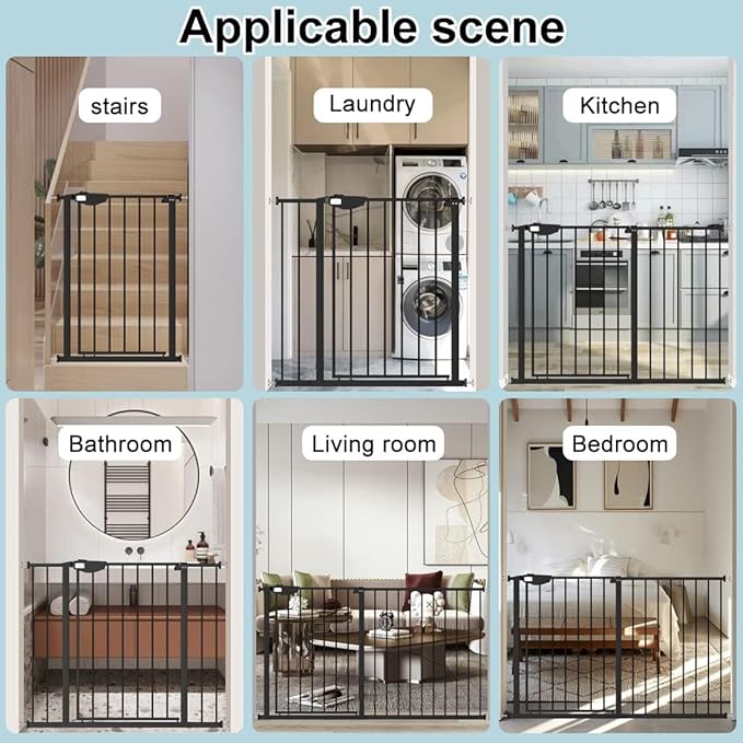 WAOWAO Triple Lock 29.72-47.24" Baby Gate Extra Wide Pressure Mounted Walk Through Swing Auto Close Safety Black Metal Dog Pet Puppy for Stairs,Doorways,Kitchen