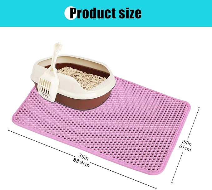 Cat Litter Mat, Kitty Litter Collector, Double Layered Honeycomb Design Waterproof, Anti Urine, Anti Slip, Easy to Clean, Limit Garbage (35"x24", Pink)