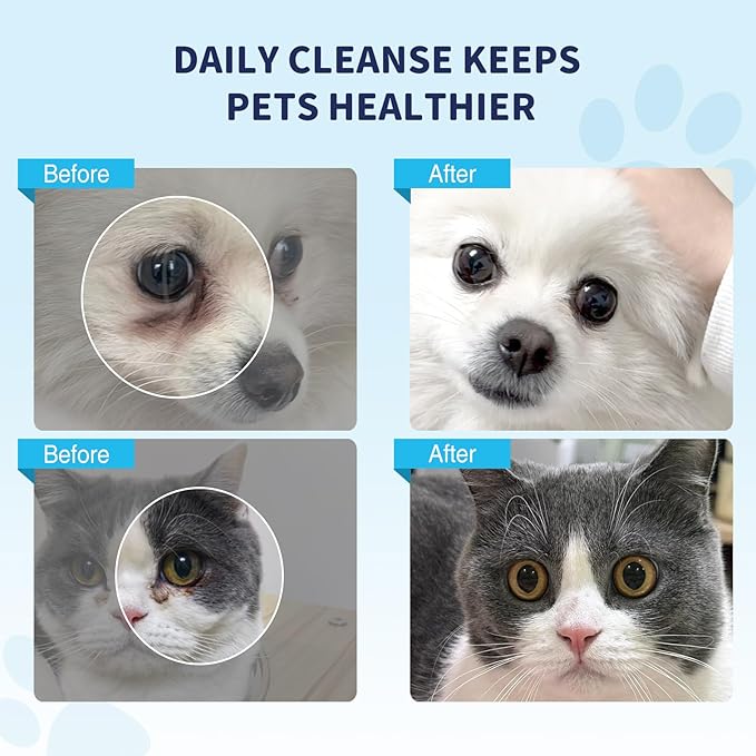 PET Eyes Wipes for Dogs & Cats - Gently Remove Tear Stain, Debris, Crust & Discharge- Hypoallergenic & Deodorizing Pet Cleaning Grooming Wipes Cleaner for Eyes, Face & Wrinkle -Unscented