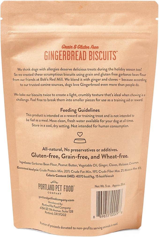 Portland Pet Food Company Gingerbread Dog Treats Healthy Biscuits for Small Medium & Large Dogs - Grain-Free, Human-Grade All Natural Cookies, Snacks & Puppy Training Treats - Made in The USA - 5 oz