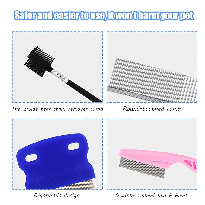 4 PCS Pet Flea Combs for Dogs & Cats, Cat Grooming Brush with Stainless Steel Teeth, Pet Flea Comb for Fleas and Ticks, Indoor Pets, Fine Tooth Comb for Kittens