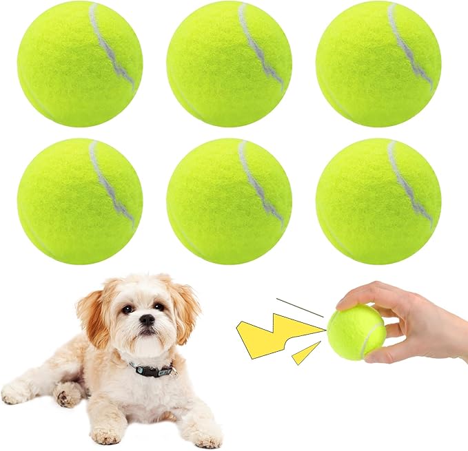 Magicorange 6 Pack Small Tennis Balls, 2 inch Squeaky Tennis Ball for Dogs,Colorful Easy Catching Squeaky Dog Balls with Mesh Bag for Easy Transport (Yellow)