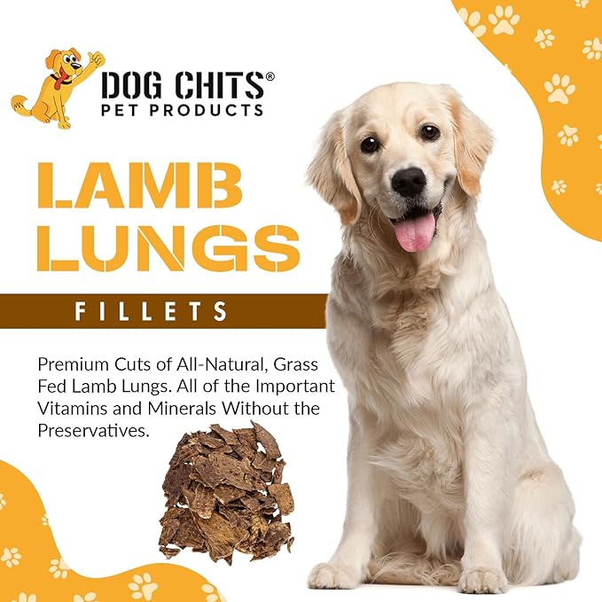 Dog Chits Lamb Lung Fillets Dog and Puppy Treats - Made in USA - Easy to Break - Slices - Random Shape - All Natural - Great for Training - High Protein - Low Fat - Large 6 oz. Bag