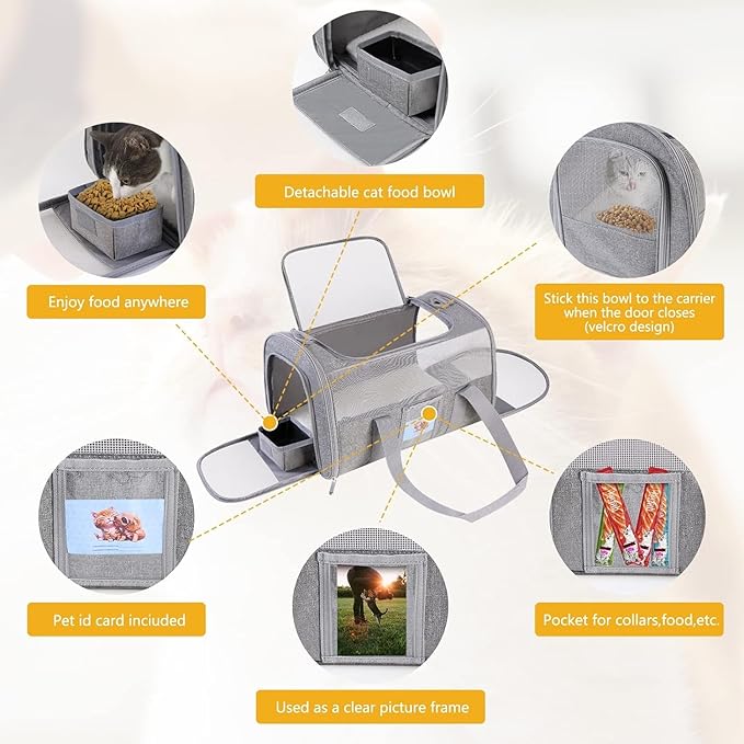 Pet Carrier TSA Airline Approved Small Dogs, Kitten, Carriers for Small Medium Cats Under 15lb, Collapsible Soft Sided Cat Travel Carrier-Grey