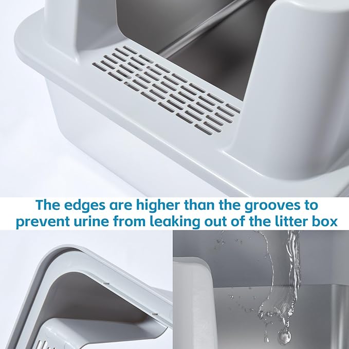 Stainless Steel Litter Box with Lid，Metal Litter Box with Covered Easy to Clean,Extra Large Litters Box for Big Cats with Scoop,Litters Box High Sided Enclosure, Non-Sticky, Anti-Leakage