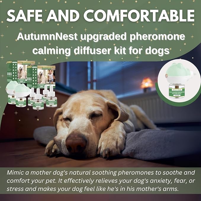 Dog Calming Diffuser Kit, Pet Pheromone Plug-in Set (2 Diffusers + 6 Refill 48ml) for Anxiety Relief, Reduces Barking, Aggression, Destructive Behavior, Fireworks Fear, 180 Days (Safe Formula)