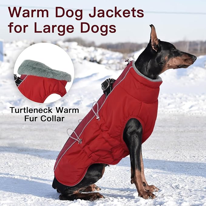 Medium Dog Coat Dog Winter Jacket,Warm Zip Up Snowsuit Dog Harness Vest Reflective Water-Resistant Dog Coat Dog Snow Jacket for Medium Dogs Jack Russell, Mini Schnauzer, Red