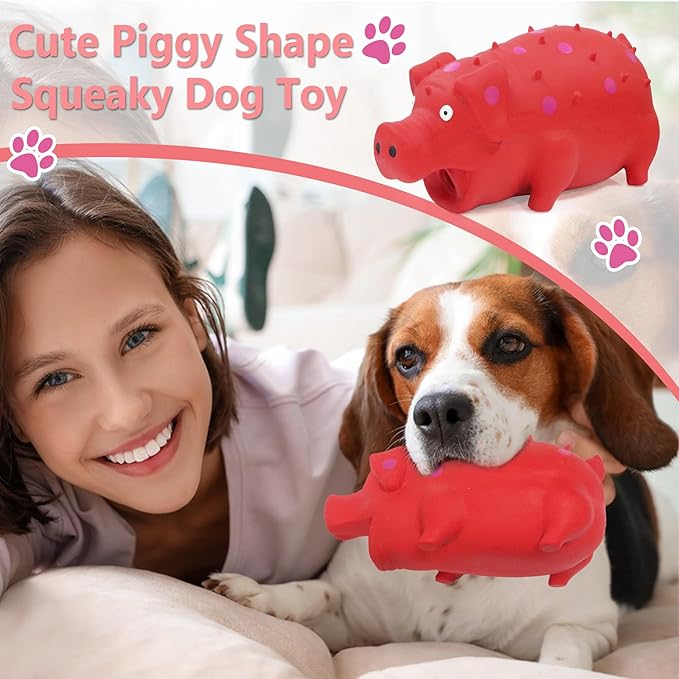 Squeaky Pig Dog Toy That Oinks, Latex Pig 7.3 in Grunting Dog Toys, Durable Dog Chewing Toys for Small Medium Large Dogs(Red, 1 Pcs)