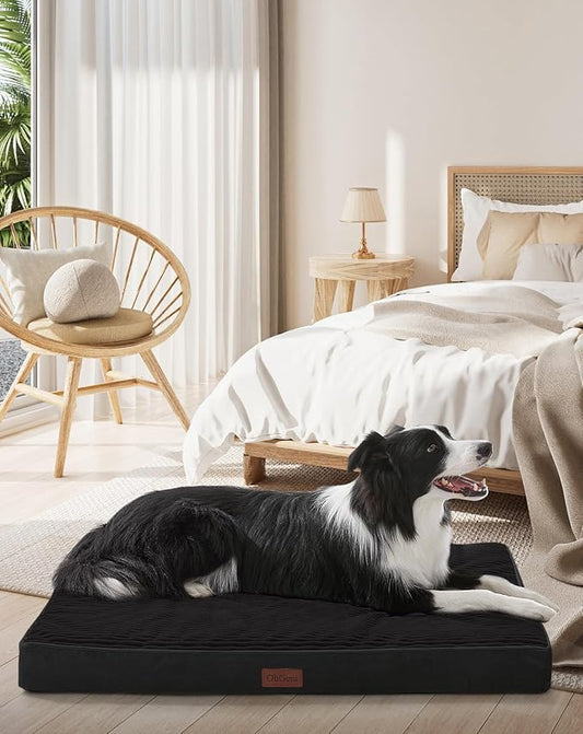 OhGeni Orthopedic Waterproof & Machine Washable Dog Bed for Medium Large Pets, Cat Mat with 25D Egg Crate Foam, Non-Slip Bottom & Removable Cover, 36 Inches(Black)