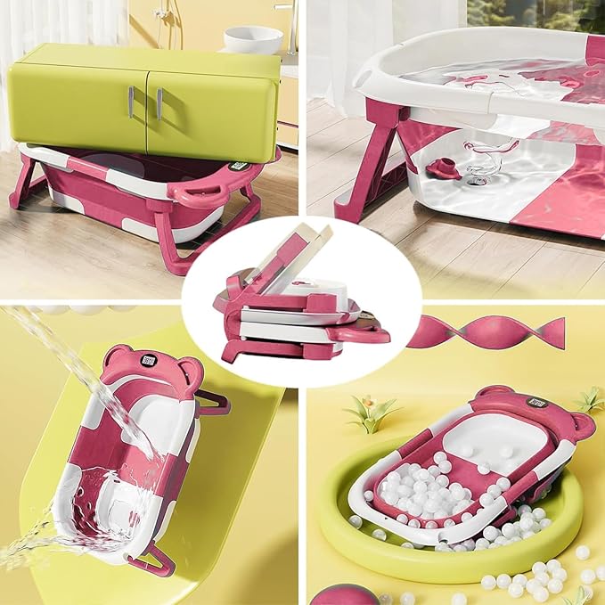 Collapsible Dog Bathtub with Thermometer, Suitable for Dogs and Cats - Portable and Foldable Dog Bathtub with Drain Plug - Space-Saving Dog Bathing Basin and Multi-Purpose Laundry/Storage Basket