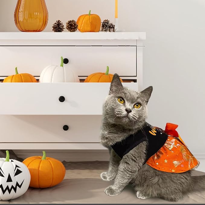 Dog Halloween Costumes Dog Dress Halloween Costumes for Dogs Funny Puppy Dress with Bow for Small Medium Large Dogs Pumpkin Witch Bat Pet Costume Halloween