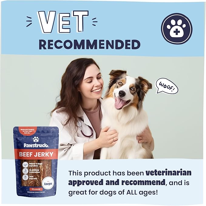 Pawstruck Premium Beef Jerky Dog Treat Chews, Large 10" Strips – Supports Hip & Joint Health, Rich in Glucosamine & Chondroitin, No Added Preservatives – 15 Count