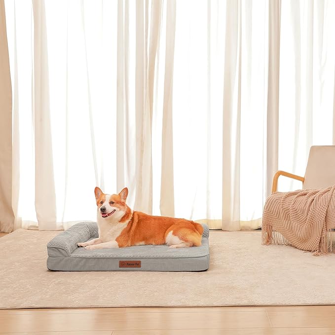 Orthopedic Dog Beds Large Sized Dog, Memory Foam Pet Bed for Medium and Large Dogs, Washable Removable Cover, Nonskid Bottom, Waterproof, 36x27x6 Inches, Light Grey