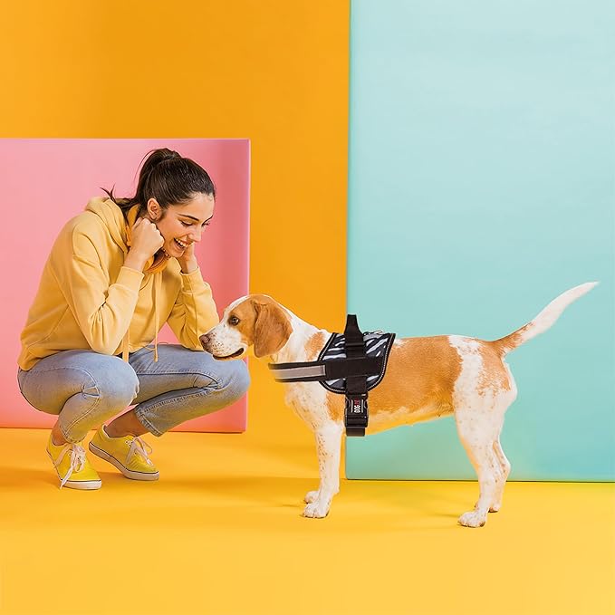 Dogline Dog Harness, Reflective No-Pull Adjustable Vest with Handle for Walking, Training, Breathable, No - Choke Harness for Small, Medium or Large Dogs Room for Patches Zebra Black/White XL 33"-46"