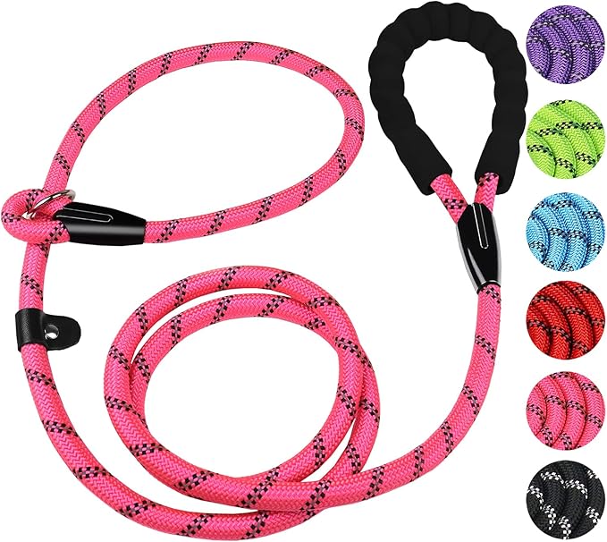 Durable Dog Leash, 6 FT Strong Training Dog Leash with Comfortable Padded Handle and Highly Reflective Threads for Small Medium and Large Dogs, (Pink)