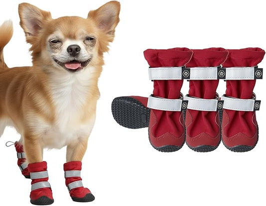 Spark Paws Dog Shoes, Waterproof Dog Boots for Medium to Large Dogs, Non Slip, Breathable Dog Booties and Paw Protectors - 4PCS Doggie Hiking Boots with Reflective Straps - Red, Size 2