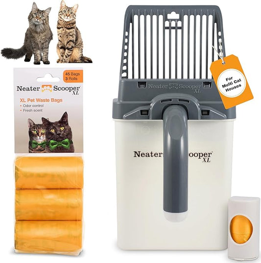 Neater Pet Brands Neater Scooper XL Cat Litter Scoop, 60 Refill Bags – Extra-Large Capacity Mess-Free Cat Litter Scooper with Bag for Large & Multiple Cats, Spill-Proof Litter Box Scooper with Holder