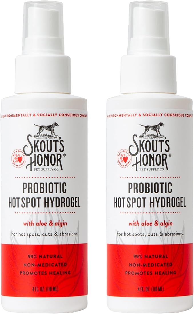 SKOUT'S HONOR Probiotic Hot Spot Hydrogel - Natural Hot Spot Treatment, Soothes and Heals Wounds, Burns, and Irritated Skin, Safe for All Skin Types, 4oz, 2-Pack
