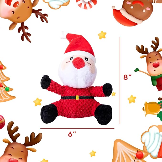 Hollypet Christmas Squeaky Plush Stuffed Durable Dog Toys, Cute Puppy Chew Toys for Small, Medium and Large Breed Dogs, Sitting Santa Claus