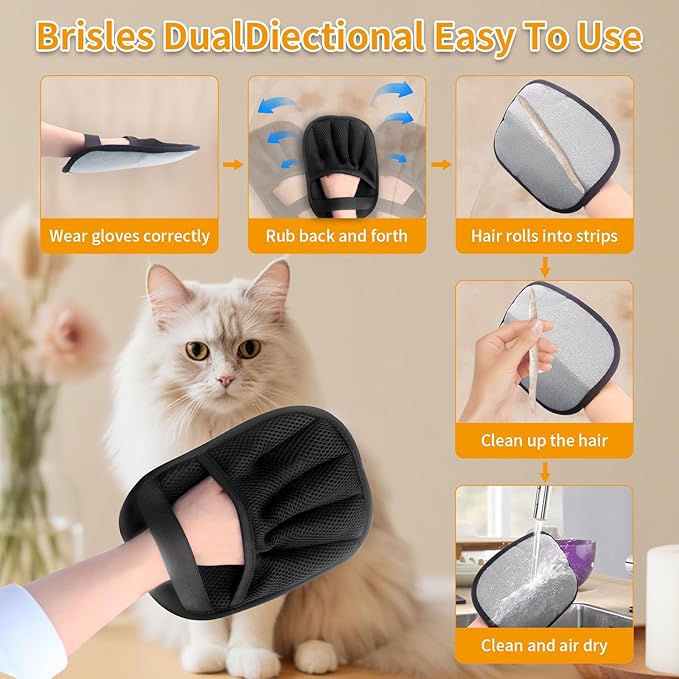 2 Pcs Pet Hair Removal Glove, 2025 Upgraded Five-Finger Electrostatic Grooming Tool for Cats & Dogs, Reusable Magic Fur Remover for Furniture, Car, Couch & Clothing, Essential Pet Grooming Supplies