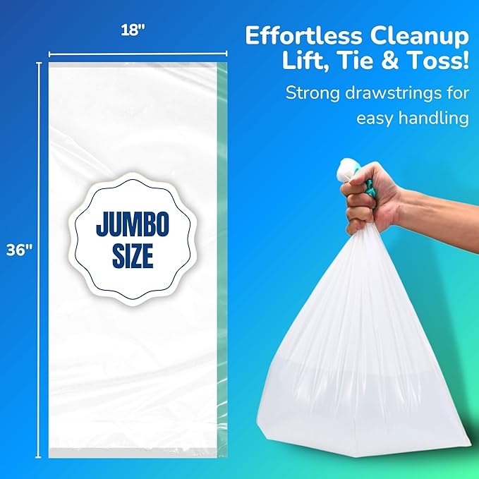 PET N PET Cat Litter Box Liners Bags Jumbo, Heavy Duty Tear Resistant & Drawstring Closure Cat Litter Bags, Waterproof Kitty Box Liners Fits Litterbox Pan Sizes, 36" x 18", 14 Count