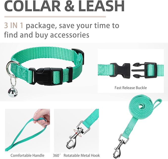PUPTECK Adjustable Dog Harness Collar and Leash Set Step in No Pull Pet Harness for Small Medium Dogs Puppy and Cats Outdoor Walking Running, Soft Mesh Padded Reflective Vest Harnesses, Solid Green L
