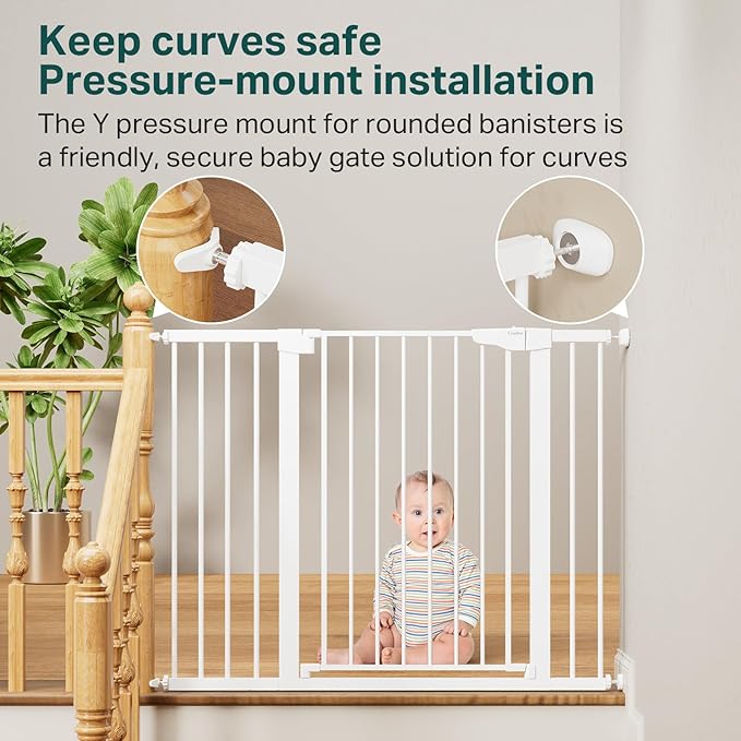 Cumbor 36" Extra Tall Baby Gate for Stairs, 29.7-48" Wide Dog Gate for Doorways, Pressure Mounted Auto-Close Pets Gates for Dogs Indoor, Durable Safety Child Gate, Mom's Choice Awards Winner, White