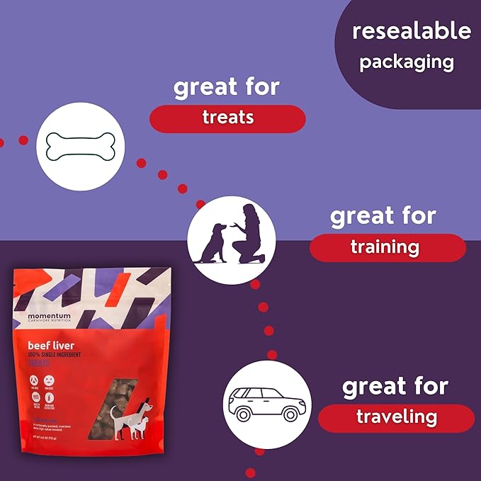 Momentum Carnivore Nutrition Freeze-Dried Beef Liver Dog Treats – Single-Ingredient, Dog & Cat Treats – High-Protein, Grain-Free– 4 oz Bag