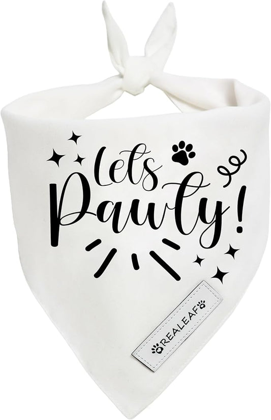 Realeaf Lets Pawty Dog Bandana,Wedding Birthday Party Outfit for Boy and Girl, Premium Durable Fabric, Engagement Announcement for Large and XLarge Dogs (Small)
