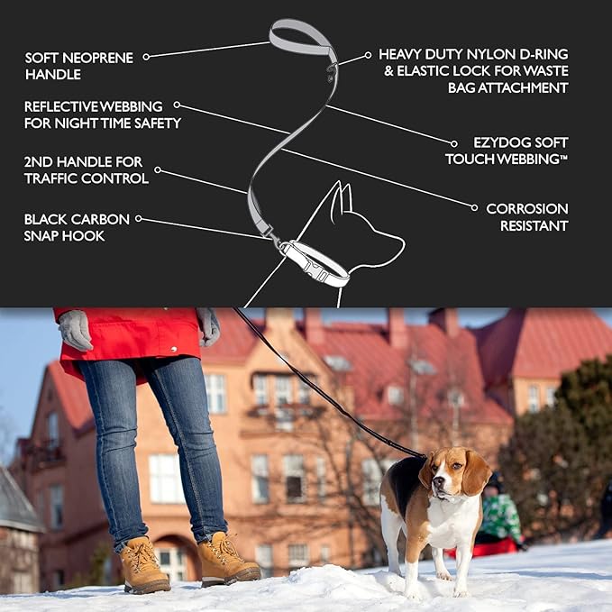 EzyDog Soft Trainer Dog Leash with Traffic Control Handle - Reflective Stitching for Nighttime Safety and Superior Strength and Comfortability for Training Large to Medium Dogs (72”, Blue)