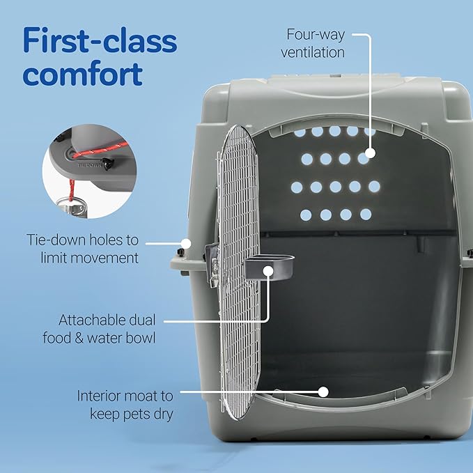 Petmate Sky Kennel - For Air and Travel, Airline Compliant Dog Crate for Pets up 70-90 lbs, Heavy Duty Dog Kennel, Made in the USA- 40 Inches