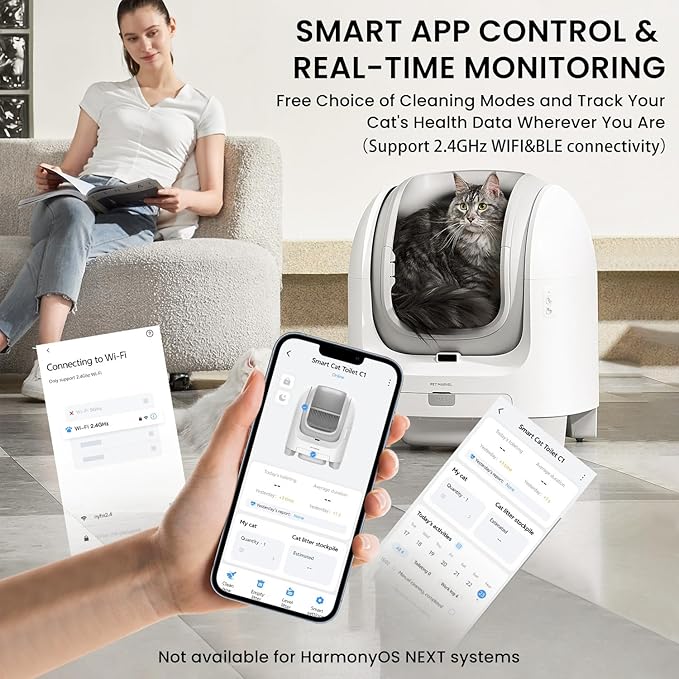 Smart Self-Cleaning Cat Litter Box, 70L Automatic Litter Box for Multiple Cats, Open-Top Design with 4 Safety Sensors, APP Health Monitoring, Odor Control & Easy Cleaning for Cats 3.3–22 lbs