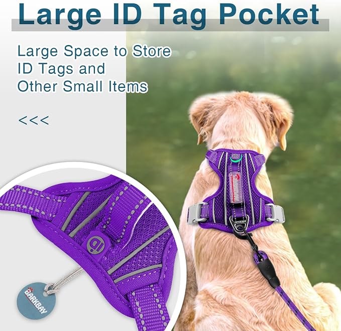 BARKBAY Dog Harness No Pull with ID Tag Pocket - Heavy Duty, Reflective, Easy Control for Large Dogs(Purple,XS)