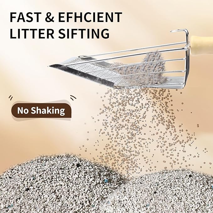 Cat Litter Scoop, Premium Kitty Shovel with Hook and Hole, Metal Sifter Scooper Stainless Steel for Easy Cleaning, Durable and Heavy Duty, Odor-Free for Litter Box (Scoop with Holder)