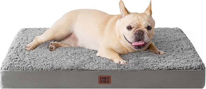 EHEYCIGA Orthopedic Foam Dog Bed, Medium, 30"L x 20"W x 3.5"Th, Light Grey
